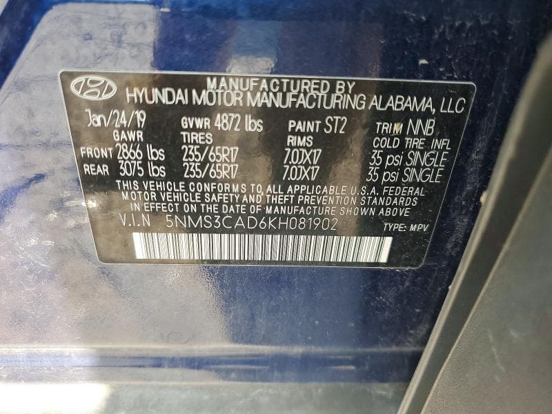 2019 HYUNDAI SANTA FE SEL 2.4L 13