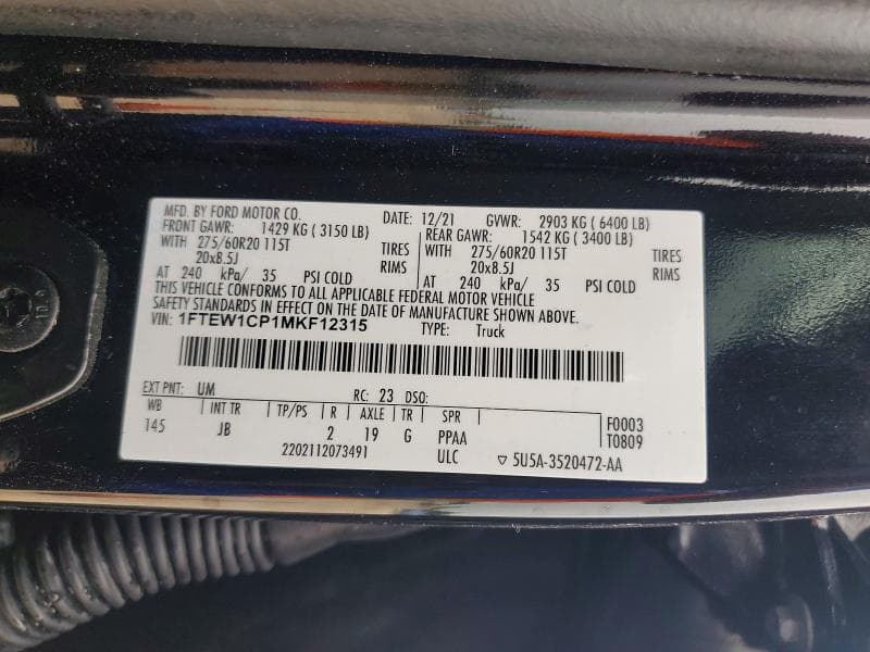 2021 FORD F150 SUPERCREW 12