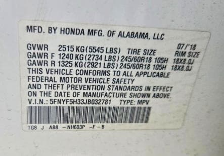 2018 HONDA PILOT EX 13