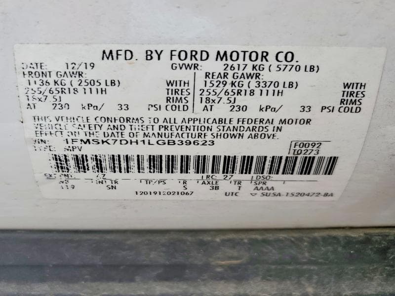 2020 FORD EXPLORER XLT 13