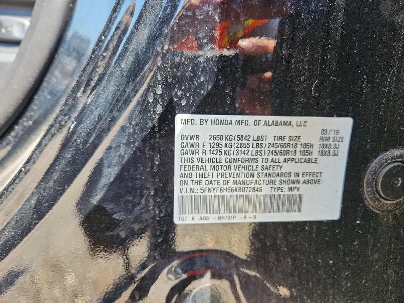 2019 HONDA PILOT EXL 12