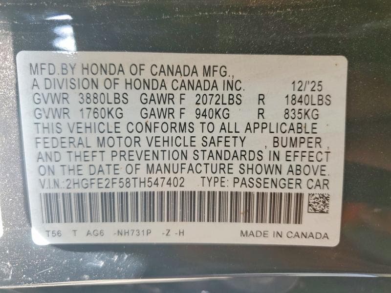 2026 HONDA CIVIC SPORT 12