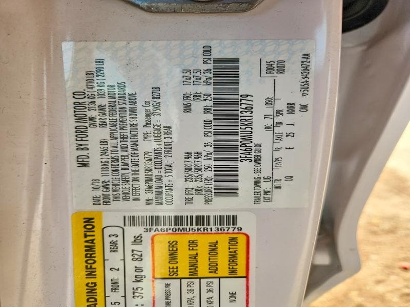 2019 FORD FUSION SEL 12