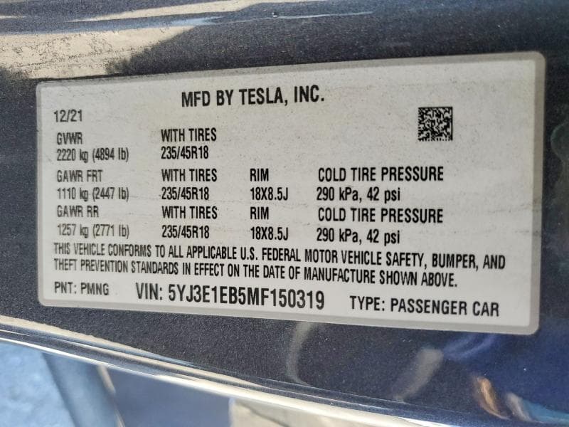 2021 TESLA MODEL 3 12