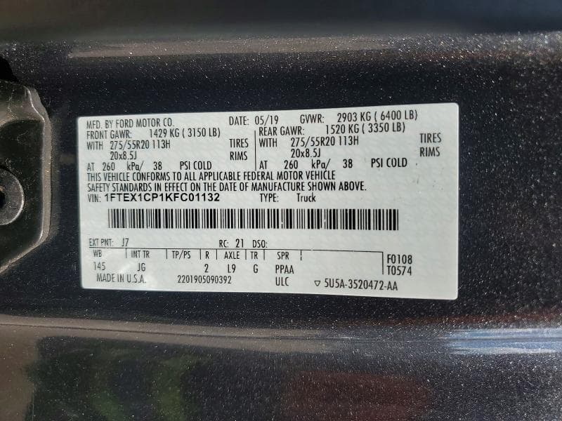 2019 FORD F150 SUPER CAB 12