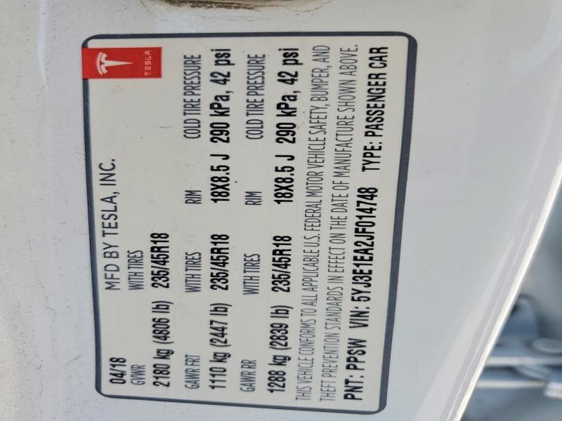 2018 TESLA MODEL 3 12