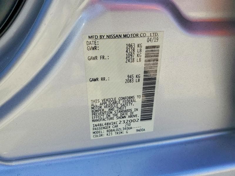 2019 NISSAN ALTIMA S 12