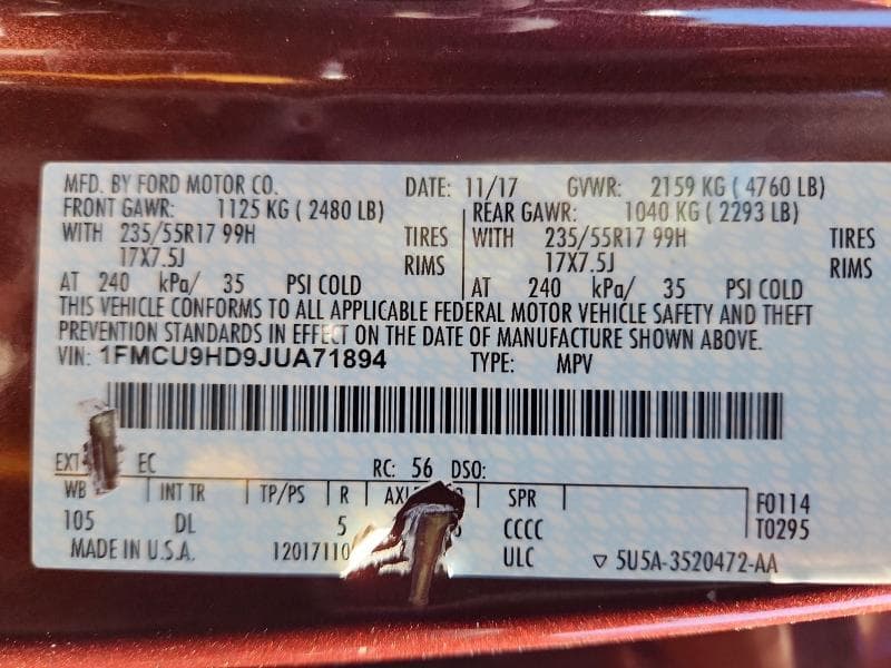 2018 FORD ESCAPE SEL 13