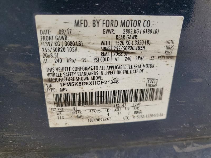 2017 FORD EXPLORER XLT 14