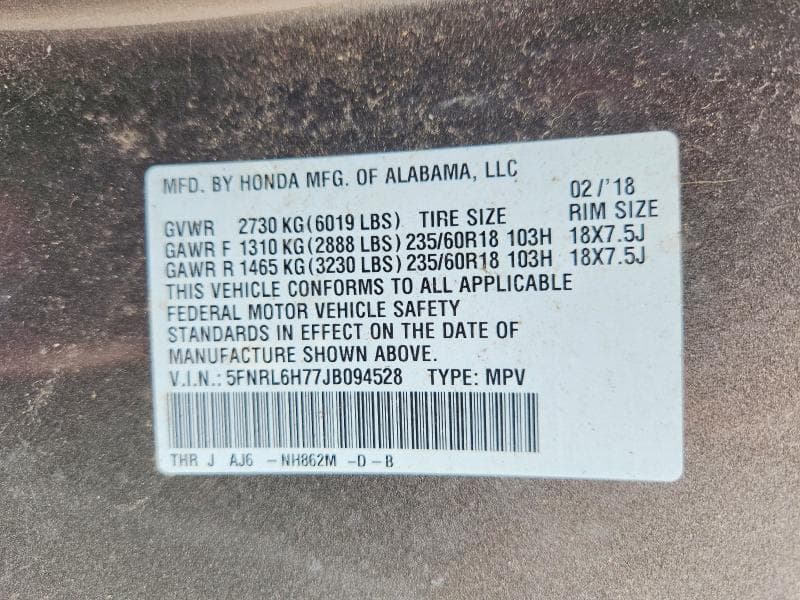2018 HONDA ODYSSEY EXL 14