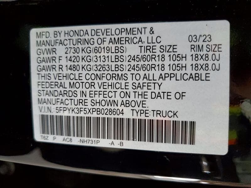 2023 HONDA RIDGELINE RTL 12