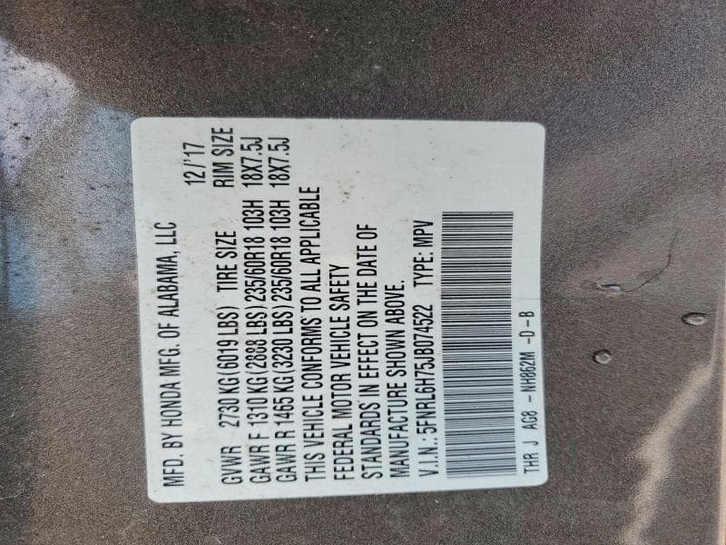 2018 HONDA ODYSSEY EXL 13