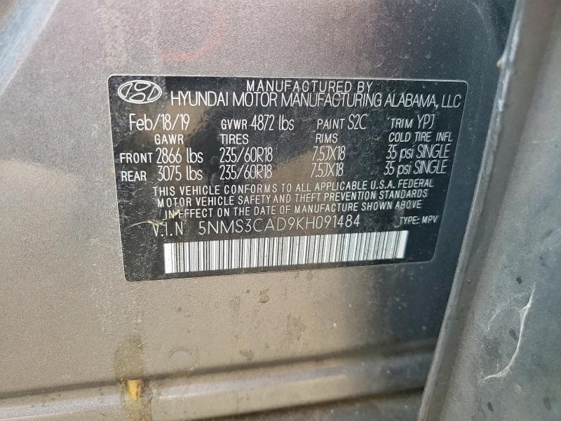 2019 HYUNDAI SANTA FE SEL PLUS 2.4L 14