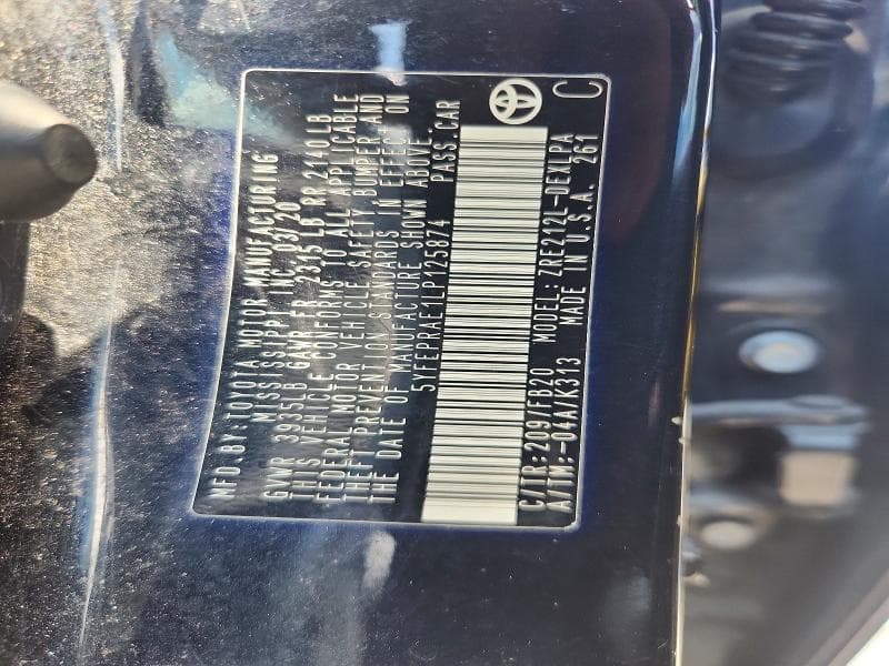 2020 TOYOTA COROLLA LE 12