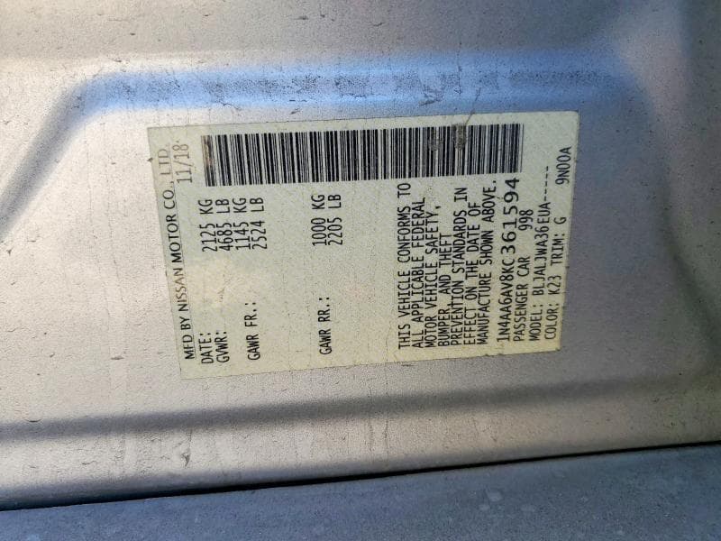 2019 NISSAN MAXIMA 3.5 SV 12
