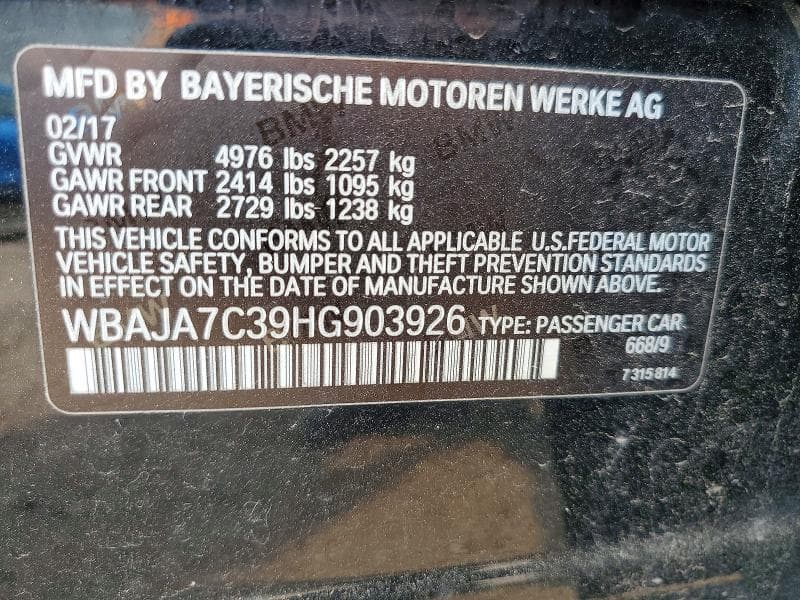 2017 BMW 530 XI XI 12