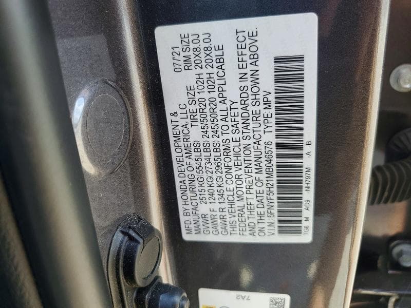 2021 HONDA PILOT SE 13