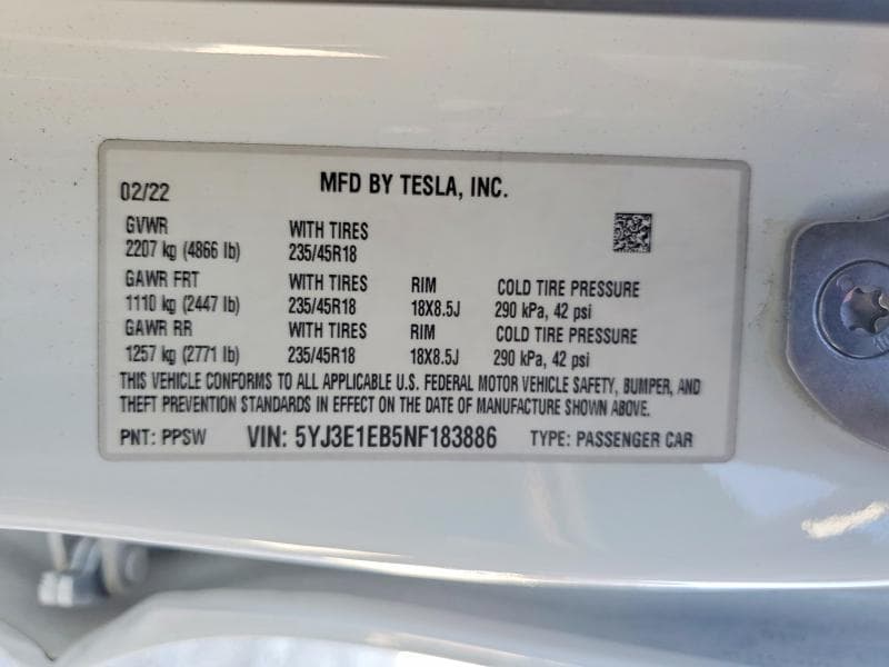 2022 TESLA MODEL 3 13