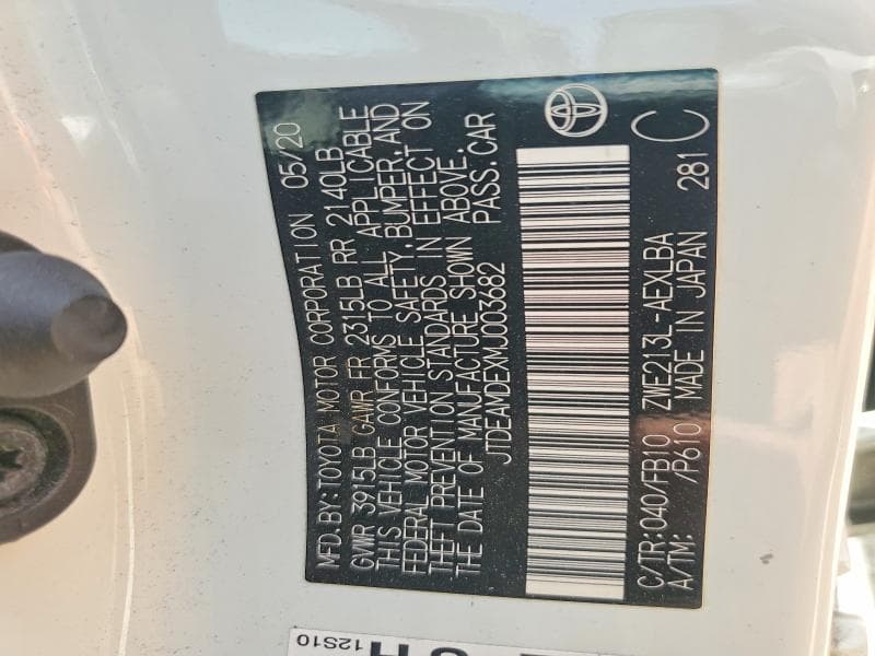 2021 TOYOTA COROLLA LE 12