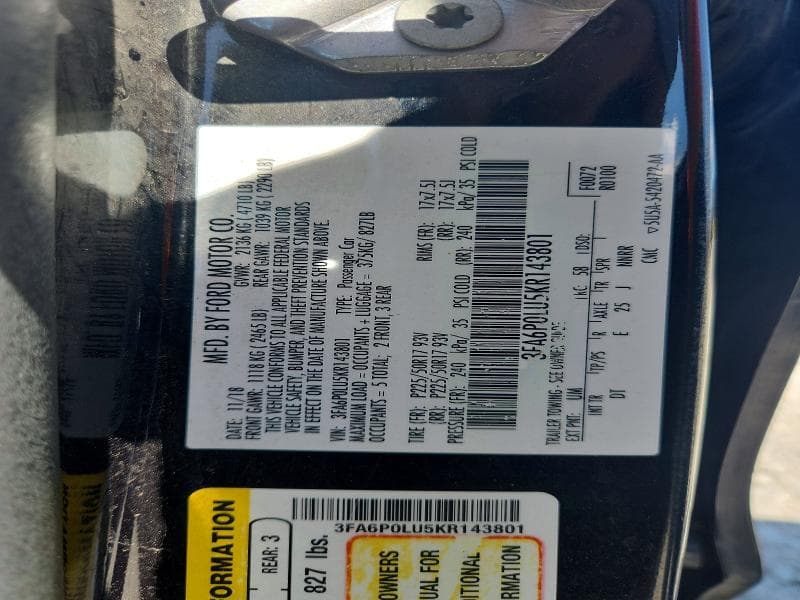 2019 FORD FUSION SE 12