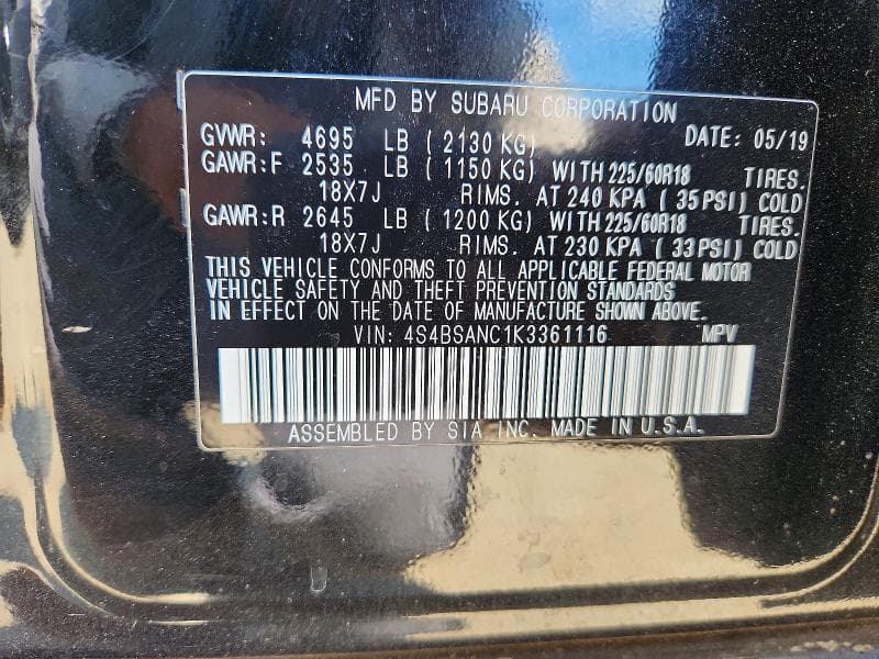 2019 SUBARU OUTBACK 2.5I LIMITED 12
