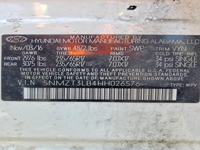 2017 HYUNDAI SANTA FE SPORT 2.4L 13
