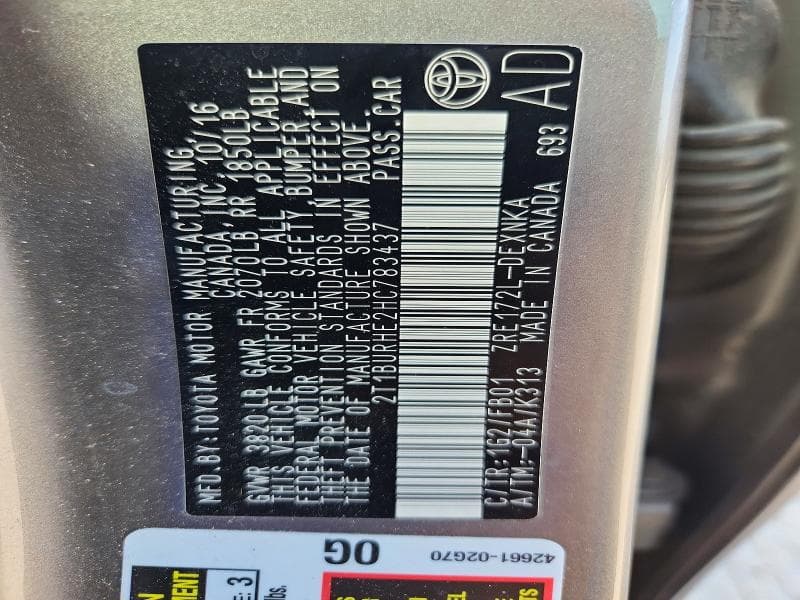 2017 TOYOTA COROLLA LE 12