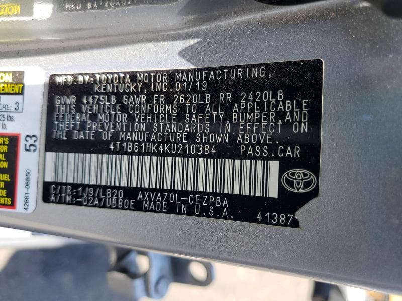 2019 TOYOTA CAMRY XSE 13