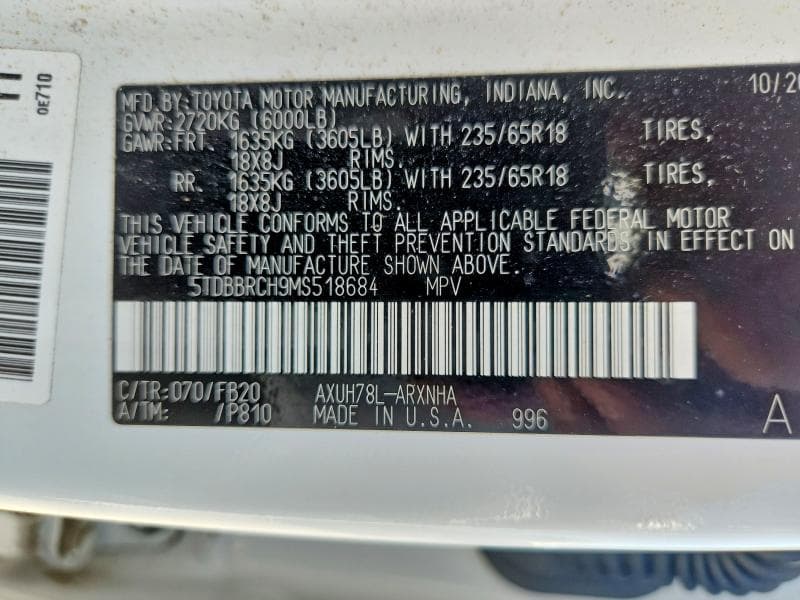 2021 TOYOTA HIGHLANDER HYBRID LE 14