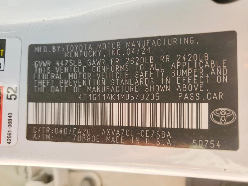 2021 TOYOTA CAMRY SE 12