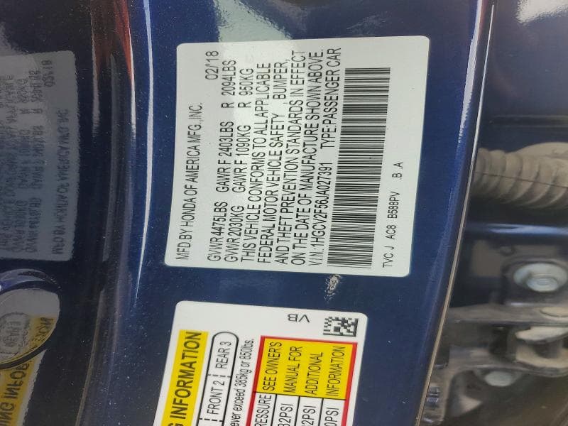 2018 HONDA ACCORD EXL 12