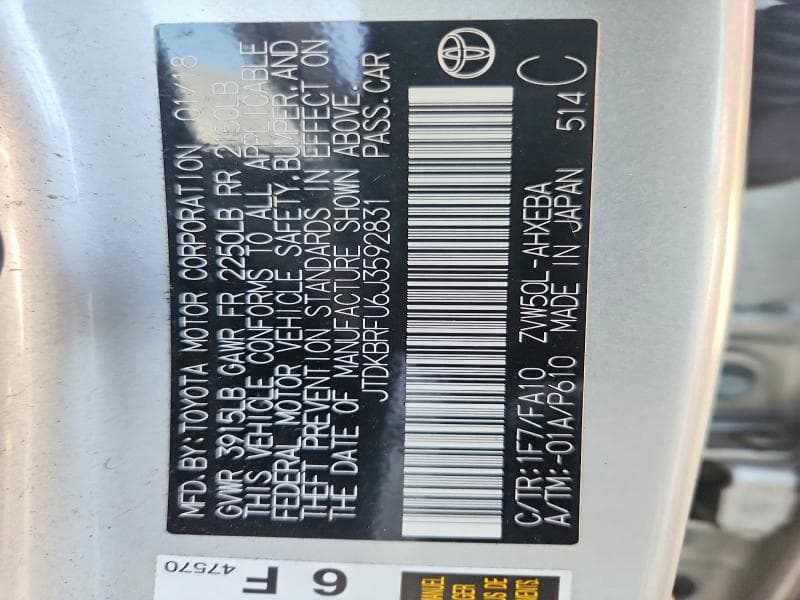 2018 TOYOTA PRIUS ONE 12