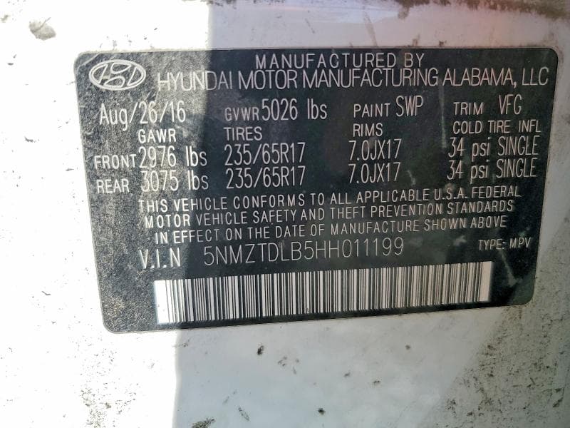 2017 HYUNDAI SANTA FE SPORT 2.4L 13