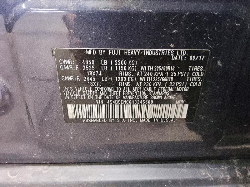 2017 SUBARU OUTBACK 3.6R LIMITED 12