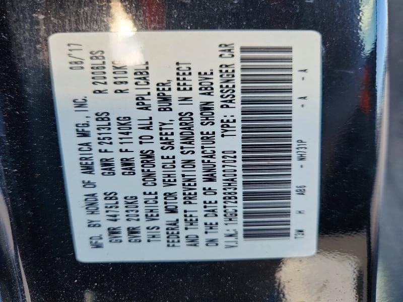 2017 HONDA ACCORD EXL 12