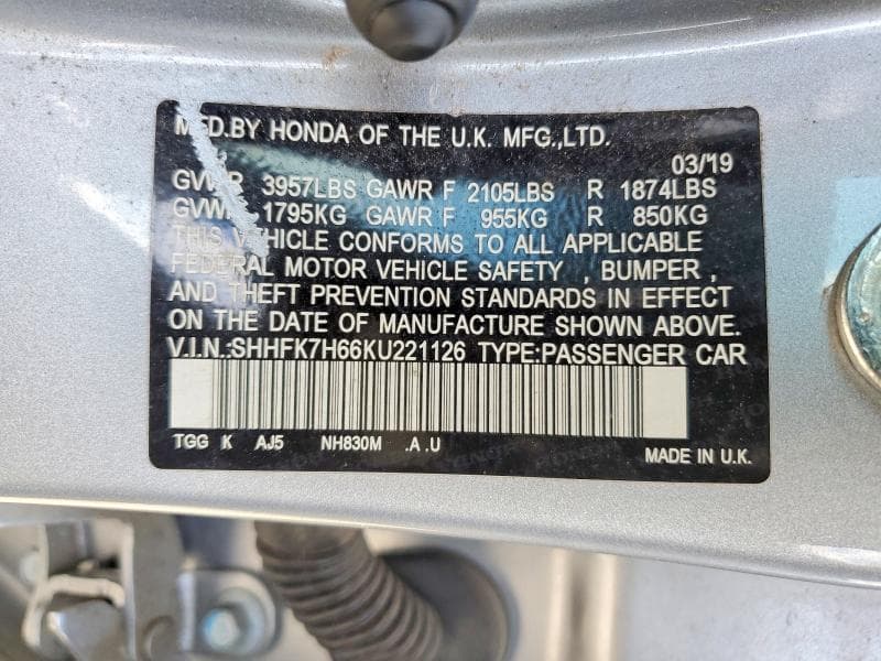 2019 HONDA CIVIC EX 13