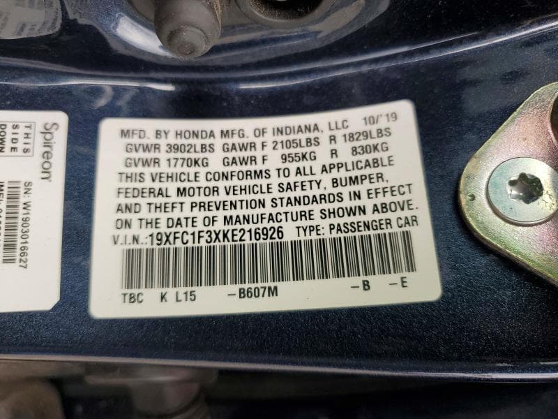 2019 HONDA CIVIC EX 12