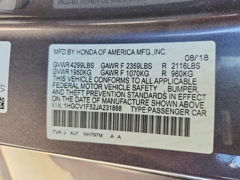2018 HONDA ACCORD EXL 12