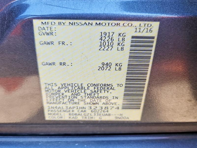 2017 NISSAN ALTIMA 2.5 S 12