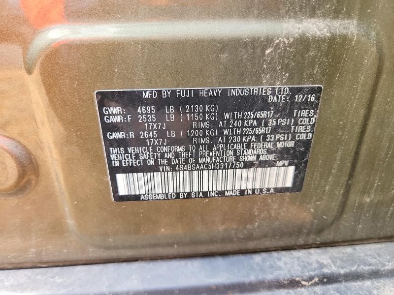 2017 SUBARU OUTBACK 2.5I 13