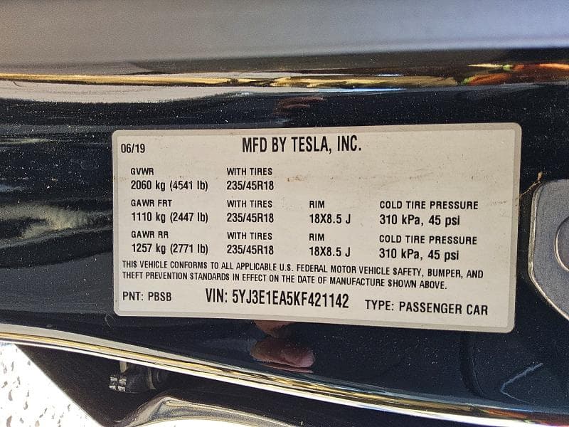 2019 TESLA MODEL 3 12