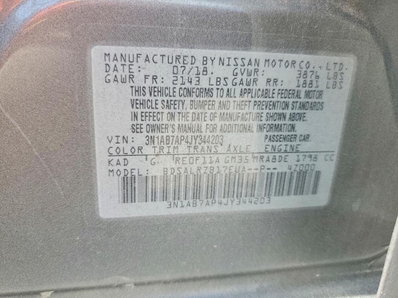 2018 NISSAN SENTRA SR 13