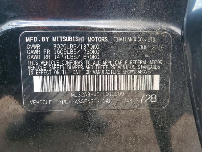 2017 MITSUBISHI MIRAGE ES 14