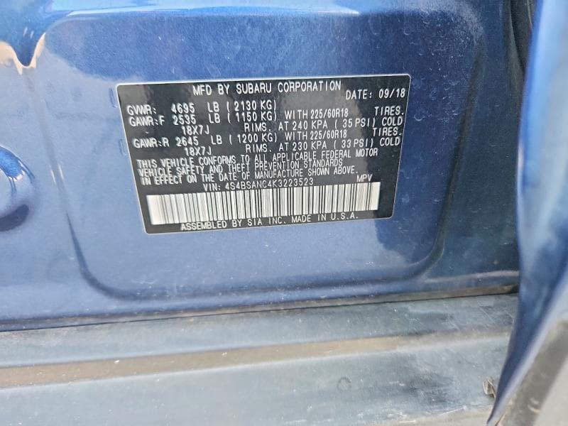 2019 SUBARU OUTBACK 2.5I LIMITED 13