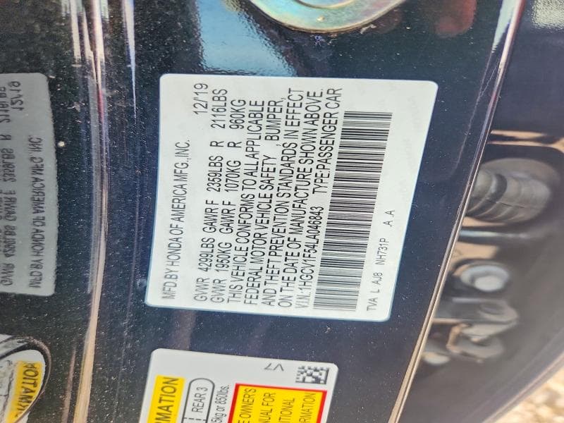 2020 HONDA ACCORD EXL 12