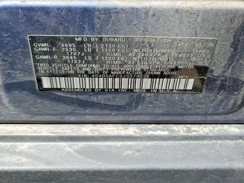 2018 SUBARU OUTBACK 2.5I PREMIUM 13