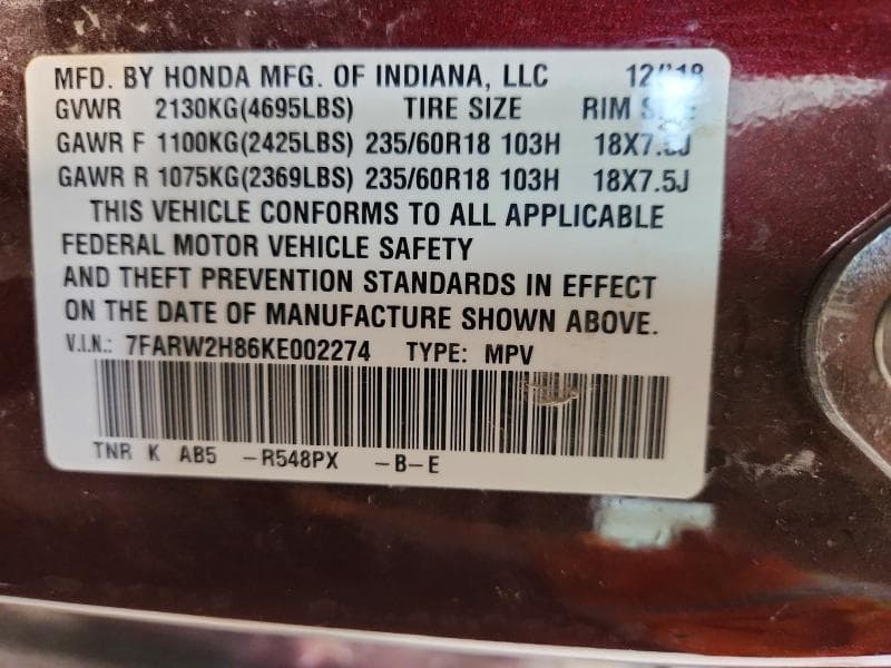 2019 HONDA CR-V EXL 13