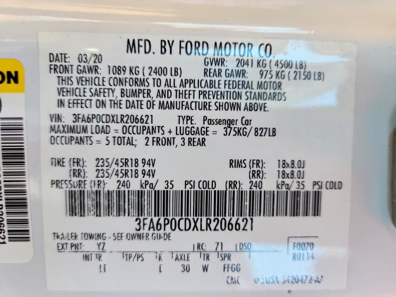 2020 FORD FUSION SEL 12