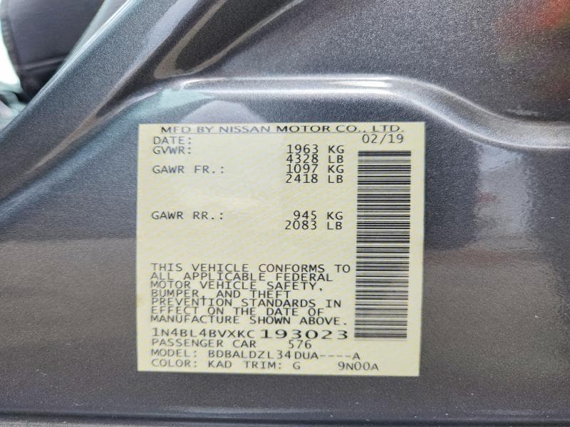 2019 NISSAN ALTIMA S 12