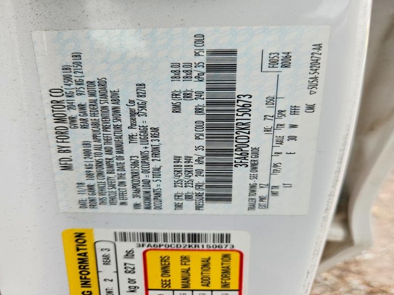 2019 FORD FUSION SEL 12
